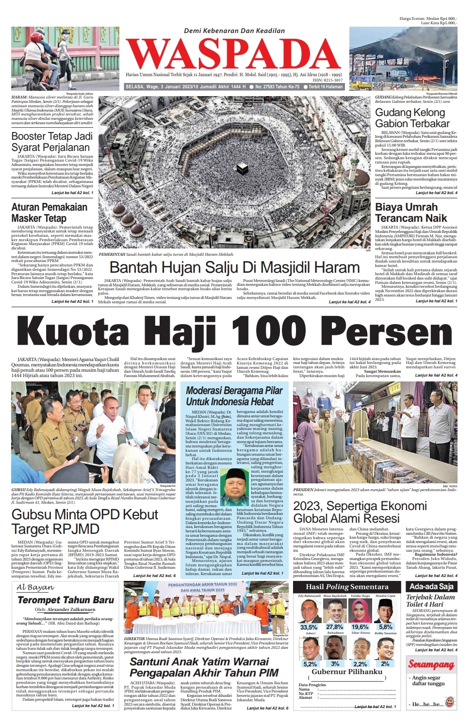 Waspada Selasa 3 Januari 2023 Epaper Harian Waspada