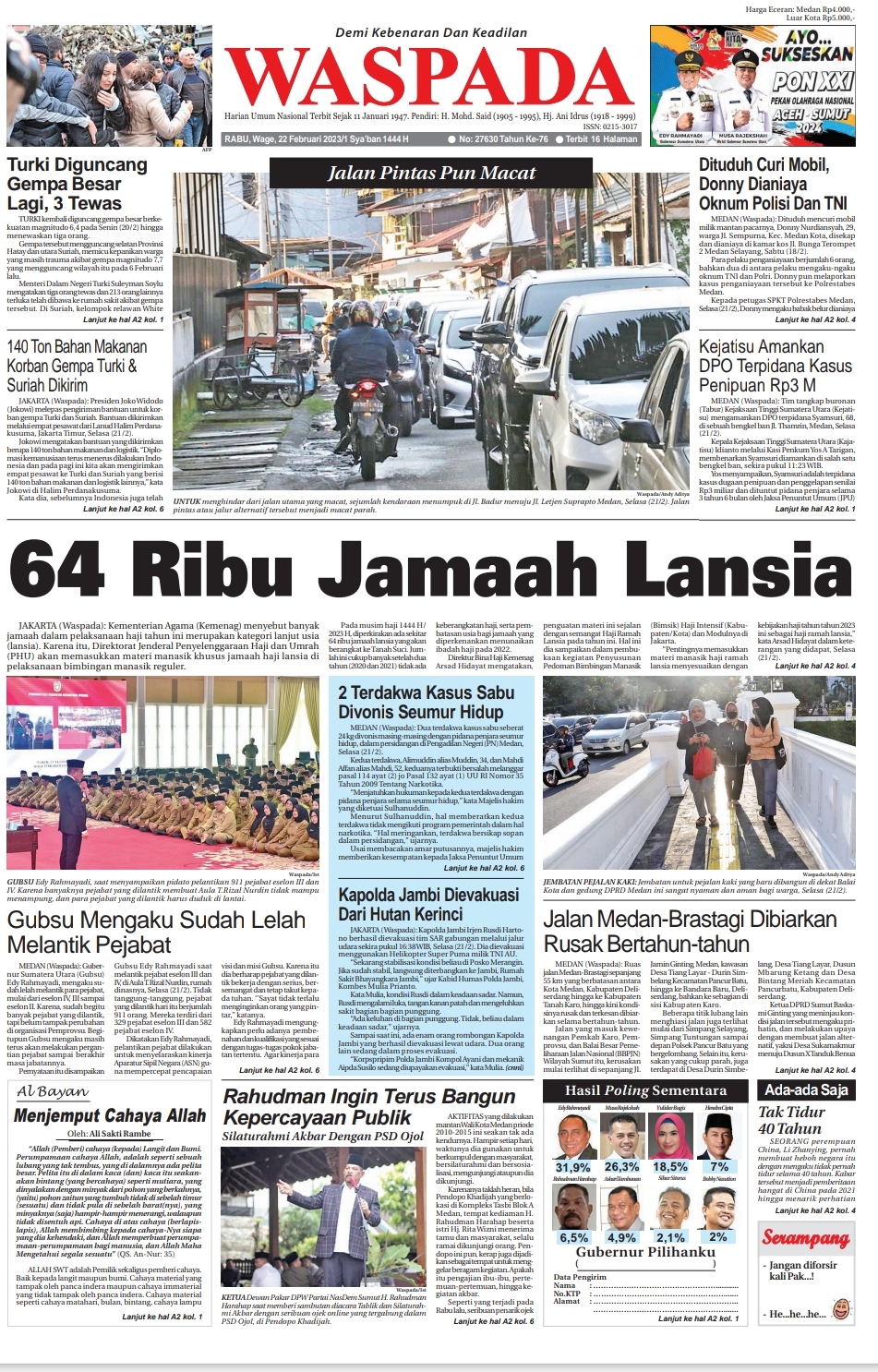 Waspada Rabu 22 Februari 2023 Epaper Harian Waspada