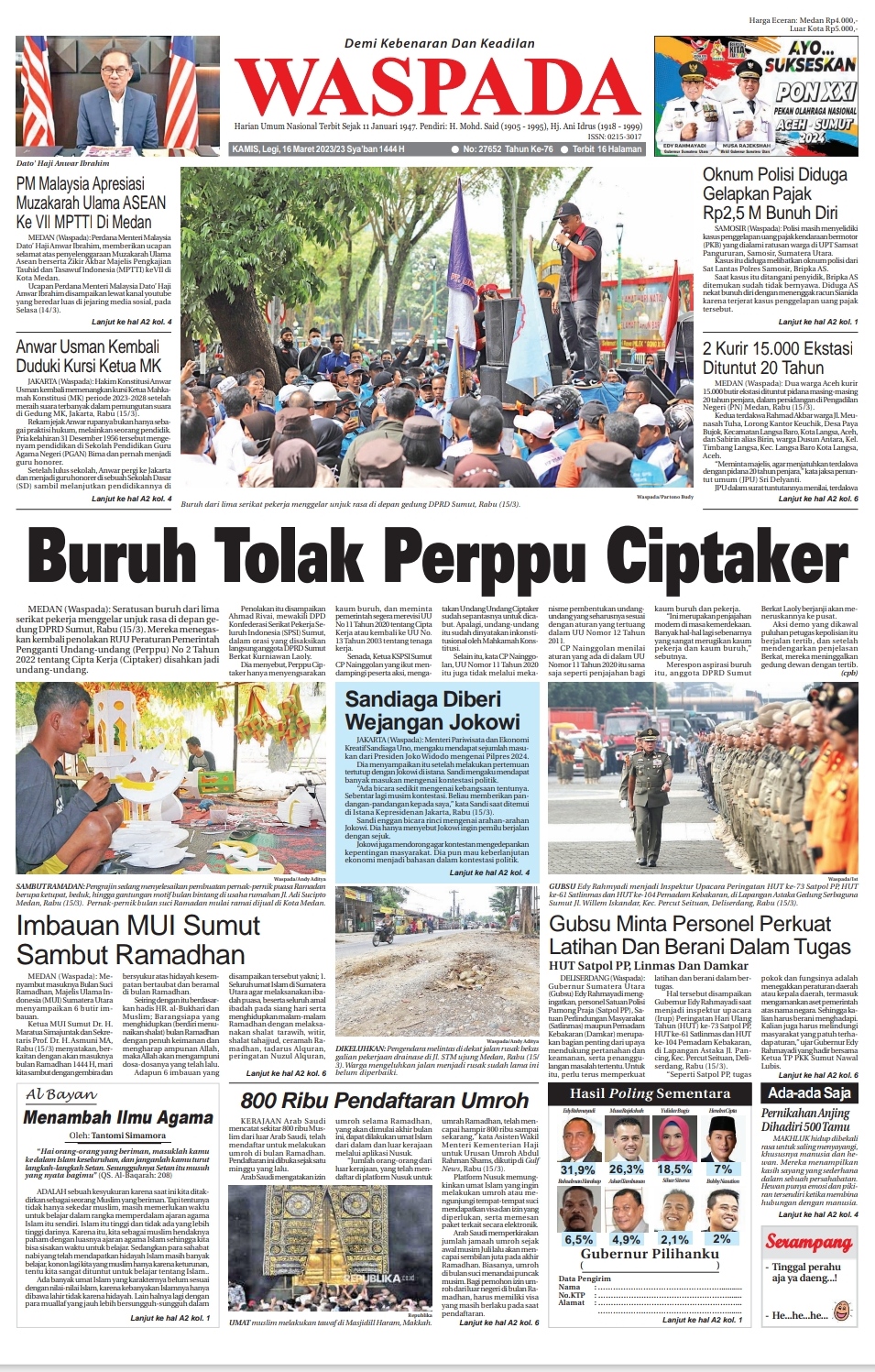 Waspada Kamis 16 Maret 2023 Epaper Harian Waspada