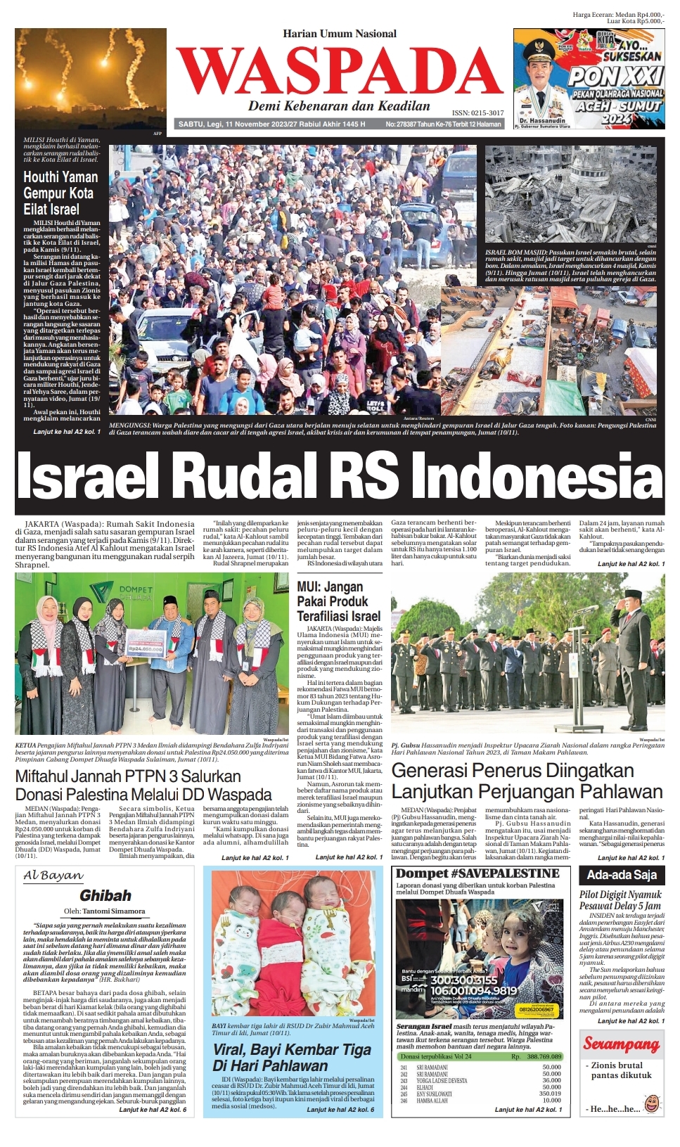 Waspada Sabtu 11 November 2023 Epaper Harian Waspada