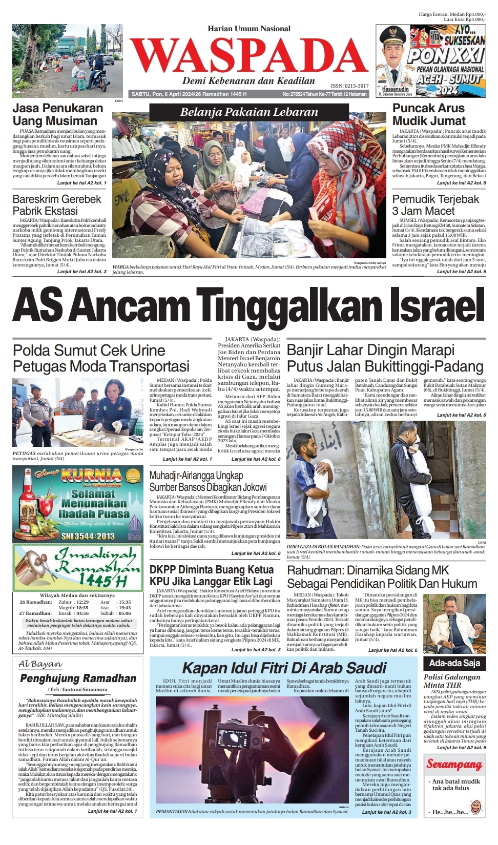 Waspada Sabtu 6 April 2024 Epaper Harian Waspada