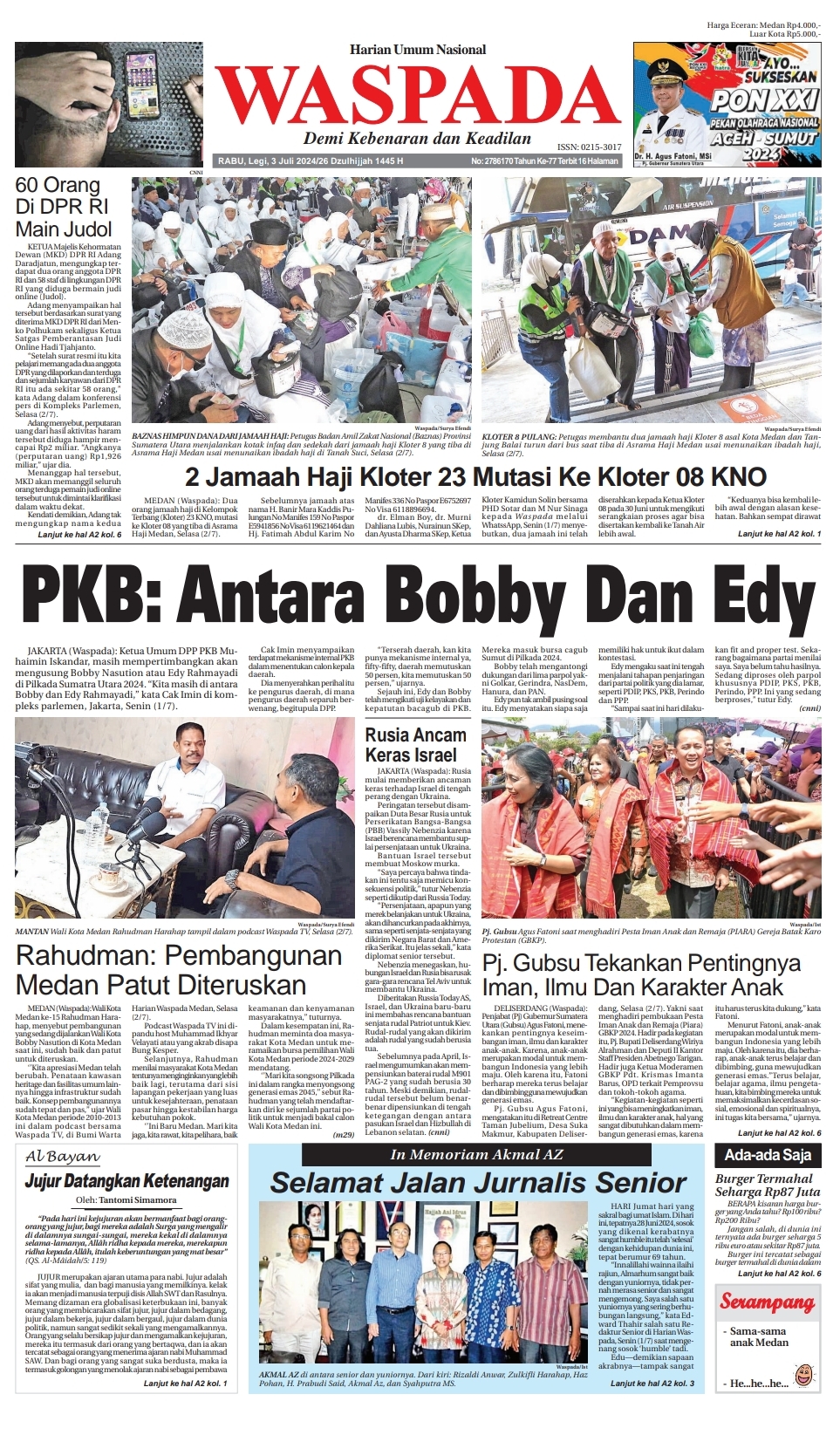 Waspada Rabu 3 Juli 2024 Epaper Harian Waspada