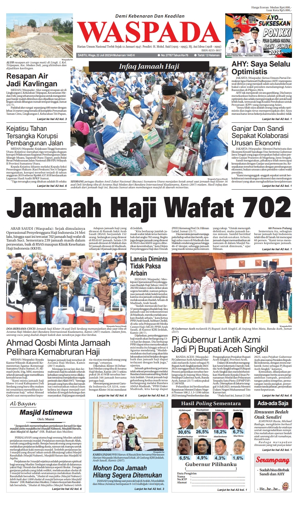 Waspada, Sabtu 22 Juli 2023 | Epaper Harian Waspada